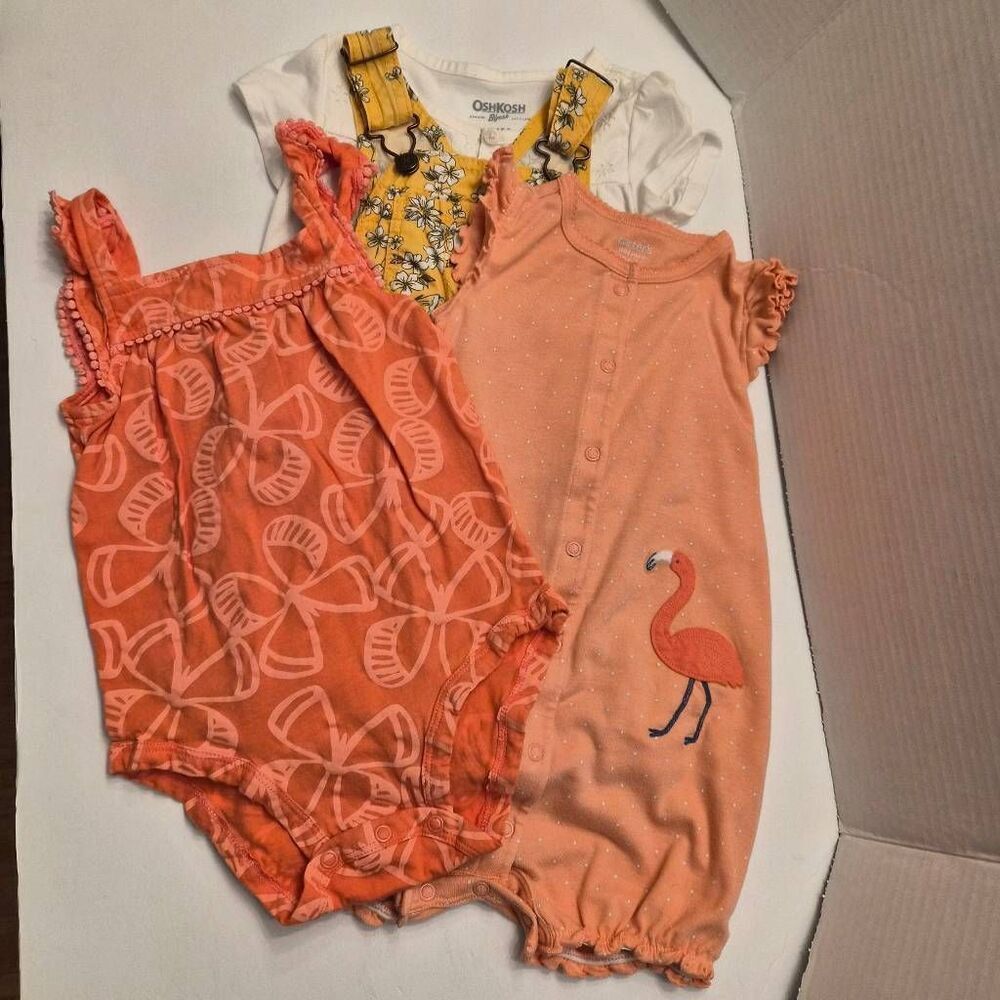 4 Outfits Baby Girl 12 months Carter's Oshkosh Bgosh Butterfly Floral Overalls
